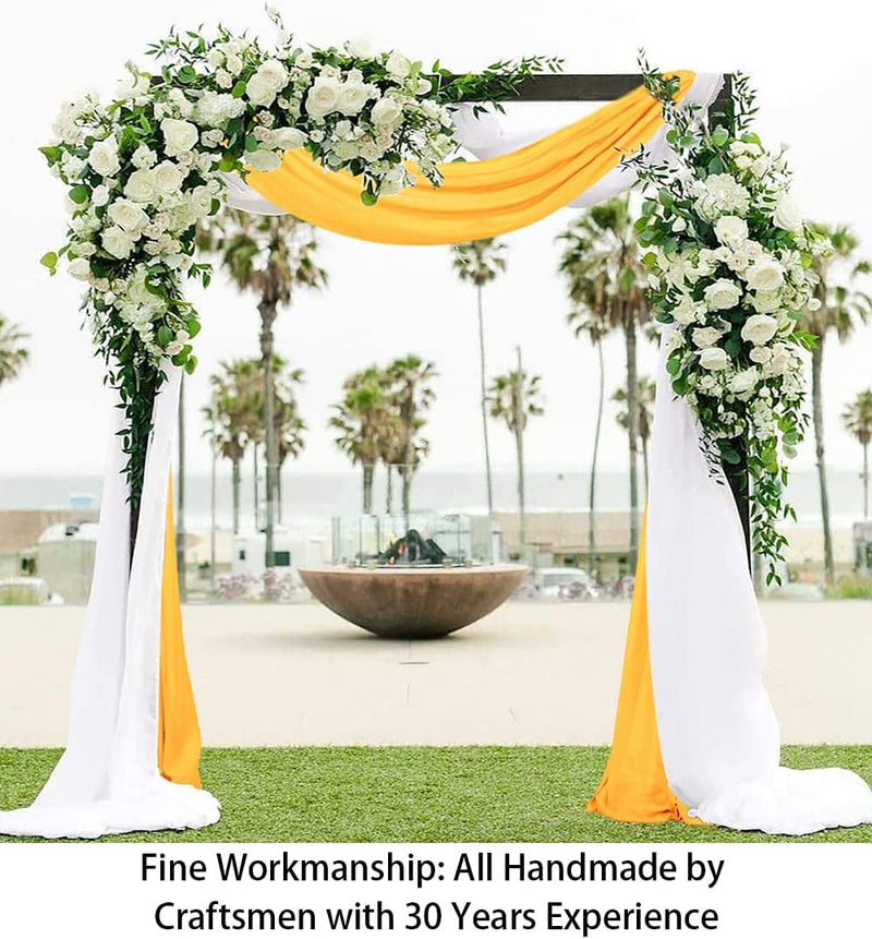 Gold and White Wedding Arch Draping Fabric - 19 FT Long Chiffon Drapes for Arbor Bridal Archway Ceremony Reception Stage Swag Decoration