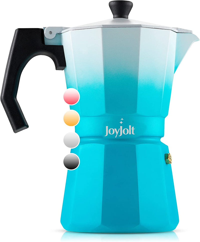 JoyJolt Italian Moka Pot 3 Cup Stovetop Espresso Maker. Aluminum Coffee Percolator Coffee Pot With Heat Resistant Handles! Portable Espresso Maker Camping Coffee Pot, Stove Top Cafetera