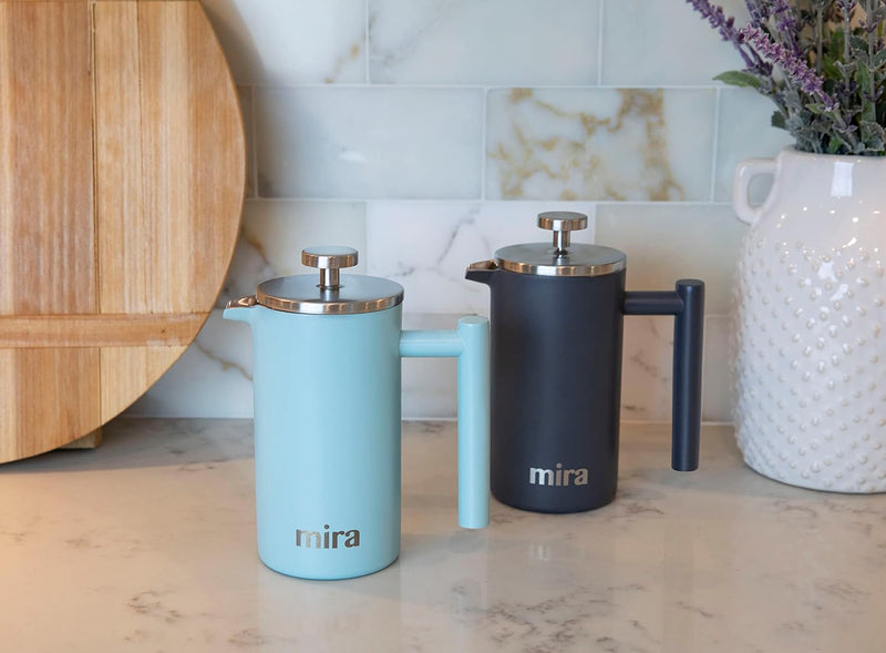 MIRA 12 oz Stainless Steel French Press Coffee Maker | Double Walled Insulated Coffee & Tea Brewer Pot & Maker | Keeps Brewed Coffee or Tea Hot | 350 ml (12 oz (350 ml), Pearl Blue)