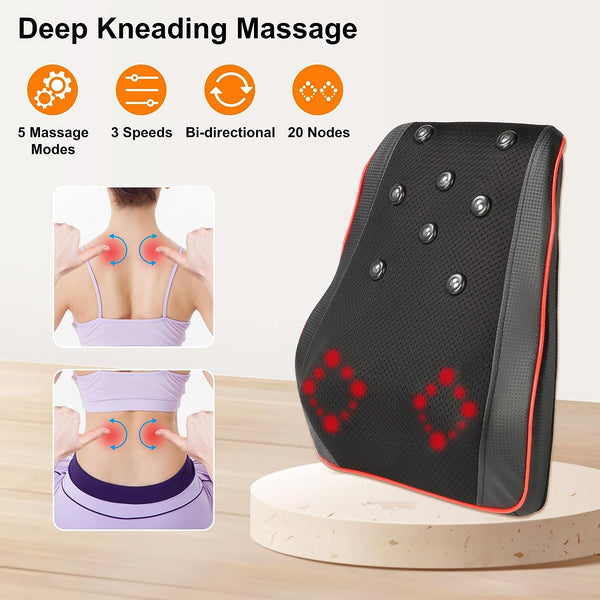 LITFP Back Massager with Heat - Upgraded Shiatsu Massager for Neck and Back, 3D Deep Tissue Kneading Neck Massager Pillow for Neck Shoulder Leg Back Pain Relief, Best Gifts for Women Men