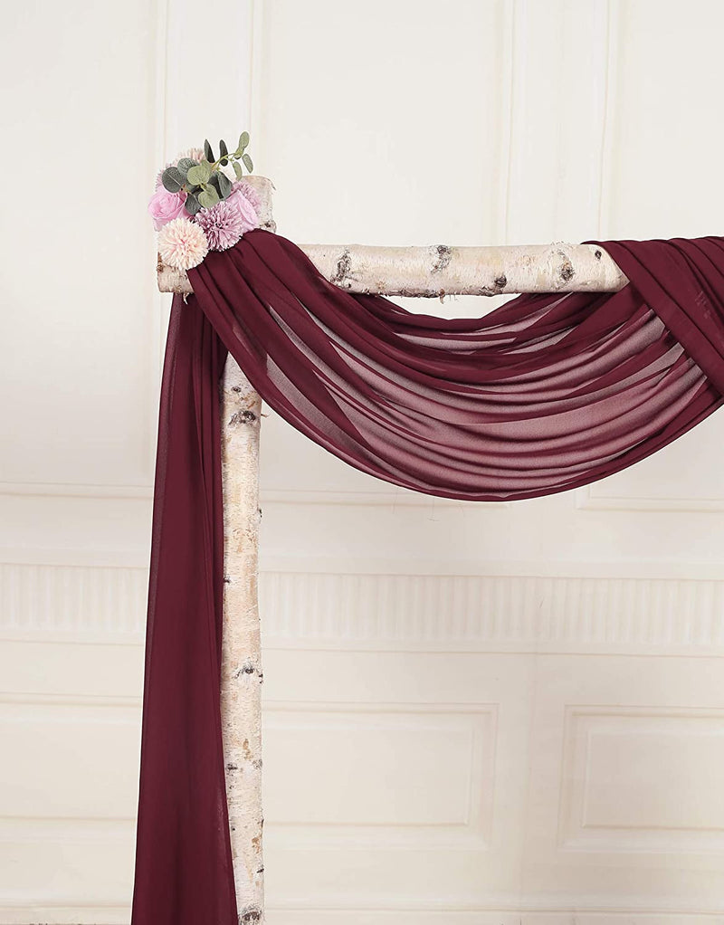 Chiffon Wedding Arch Backdrop Curtain - 2 Panels Burgundy 27 X 216 Inch