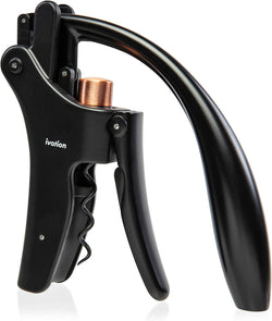 Ivation Wine Bottle Opener | Manual Handheld Corkscrew with Ergonomic Lever Pump, Standing Vertical Design, Soft Bottleneck Grip, Nonstick Screw & Easy No-Twist Cork Removal | Black & Bronze Stainless