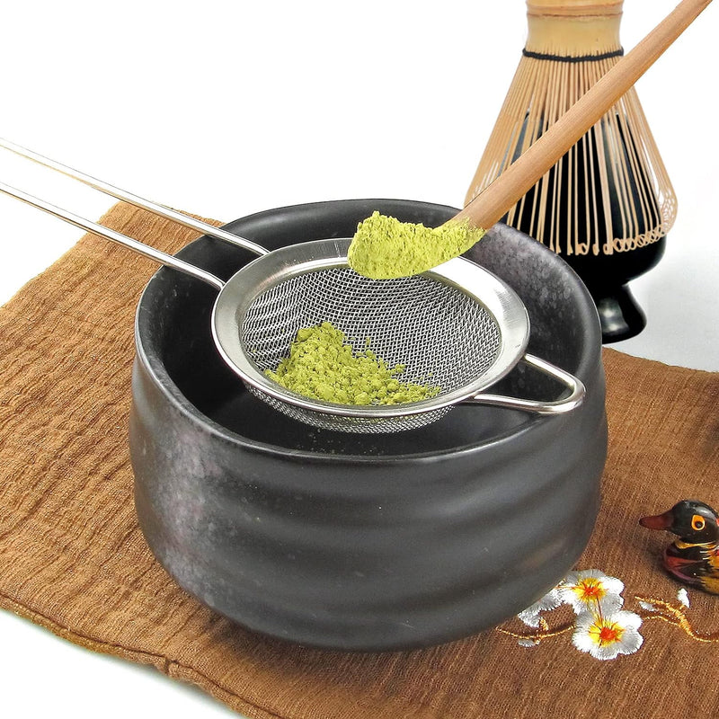 Artcome 10Pcs Japanese Matcha Tea Set, Matcha Bowl, Matcha Whisk, Whisk Holder, Traditional Scoop, Tea Spoon, Tea Cloth, Bamboo Holder, Scoop Holder, Matcha Powder Caddy, Matcha Powder Strainer(Black)