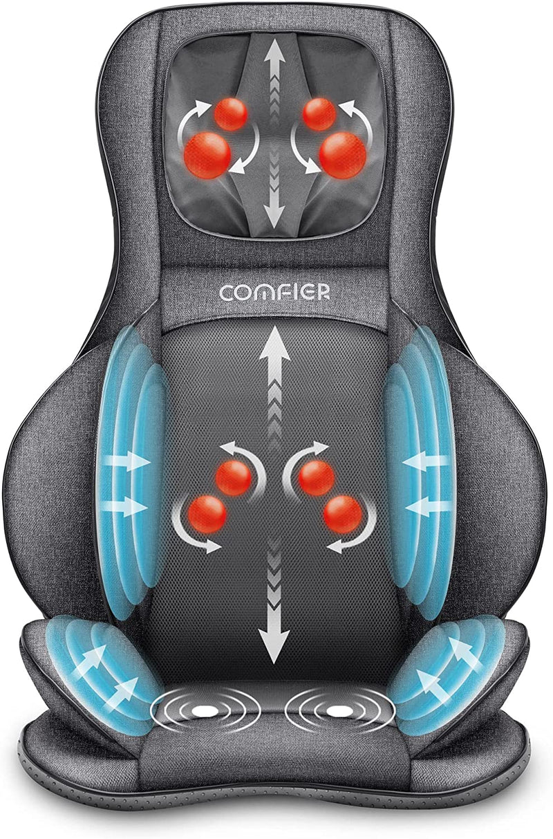 COMFIER Shiatsu Neck Back Massager with Heat, 2D ro 3D Kneading Massage Chair Pad, Adjustable Compression Seat Massager for Full Body Relaxation, Gifts for Women Men,Dark Gray