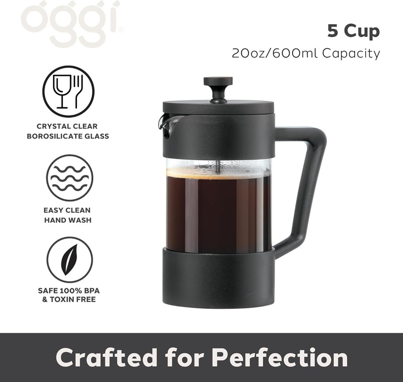 Oggi 5 Cup Borosilicate French Press Coffee Maker (600 ml, 20 oz)