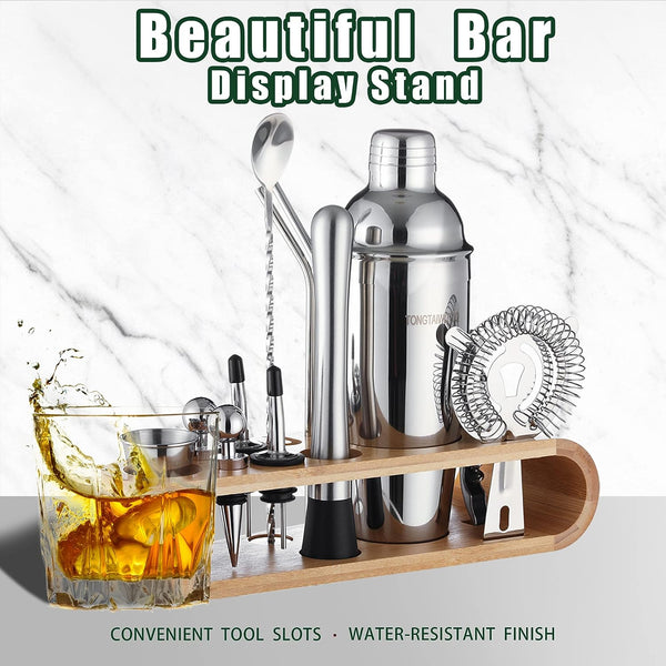 Mixology Bartender Kit with Stand and Recipe Book, Cocktail Shaker Set of 19, Bar Accessories for The Home Bar Set Full, Bartending Cocktail Mixer Set, Drink Mixer Bar Tools