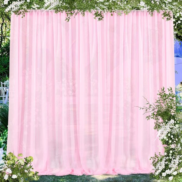 PARTISKY Pink Backdrop Curtain for Parties Pink Chiffon Sheer Fabric Drape Wedding Arch Backdrop for Birthday Party Photo Baby Shower 10Ft X 7Ft