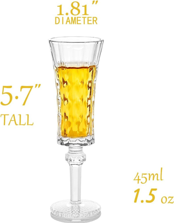Cordial Glasses with Stem, Crystal Fancy Shot Glasses - Set of 6 | Limoncello Glasses | Sherry | Liqueur 1.5 oz / 45 ml