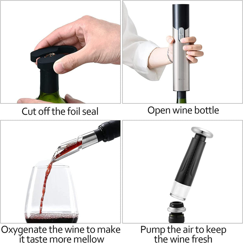 CIRCLE JOY Electric Wine Opener Set Automatic Wine Opener Kit for Wine and Beer Cordless Electric Wine Bottle Openers Gift Set with Foil Cutter, Aerator Pourer, Vacuum Pump and 2 Wine Stoppers