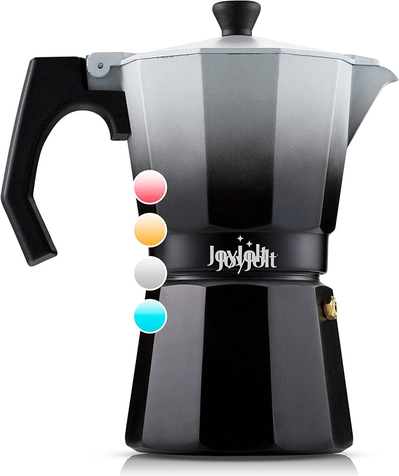 JoyJolt Italian Moka Pot 3 Cup Stovetop Espresso Maker. Aluminum Coffee Percolator Coffee Pot With Heat Resistant Handles! Portable Espresso Maker Camping Coffee Pot, Stove Top Cafetera