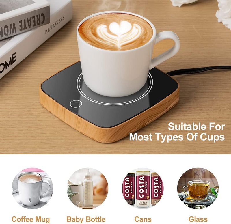 Raccoon Coffee Mug Warmer Waterproof Smart Cup Warmer with 3 Temperature Setting for Warming & Heating Coffee, Beverage, Milk, Tea and Hot Chocolate (Wood Grain)