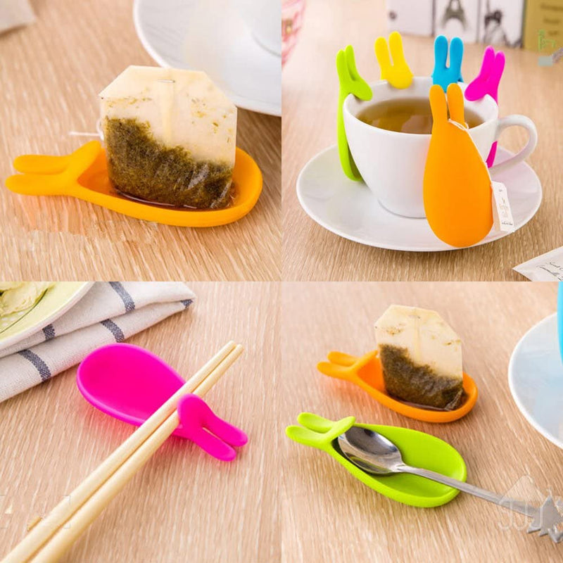 COSMOS Pack of 4 Assorted Colors Rabbit Shape Silicone Tea Bag Holder Clip for Cup Mug