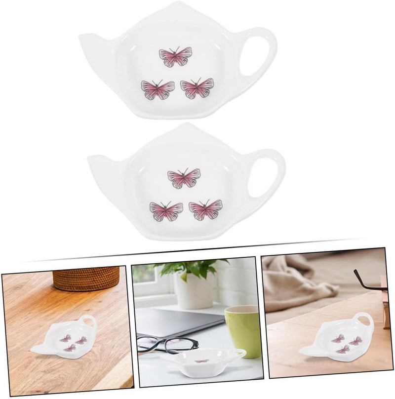 MAGICLULU 2pcs Tea Bag Saucer Porcelain Tea Bags Holder Ceramic Side Dishes Snack Bowls Ceramic Tea Bag Coaster Soy Sauce Cup Side Dish Bowl Condiment Cup Decor Ceramics Appetizer Delicate