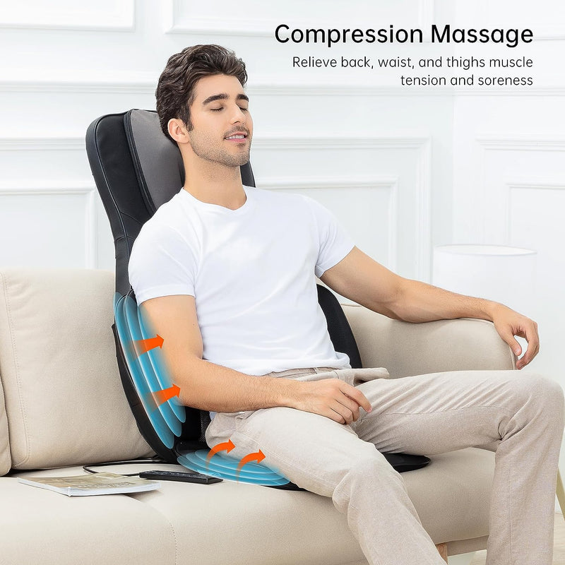 Snailax Full Body Massage Chair Pad -Shiatsu Kneading Seat Portable Neck Back Massager with Heat & Compression for Back and Shoulder