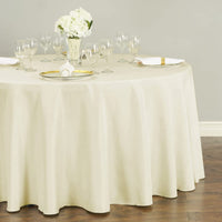 Leading Linens 10-Pcs 120" Inch round Polyester Cloth Fabric Linen Tablecloth - Wedding Reception Restaurant Banquet Party - Machine Washable - Ivory