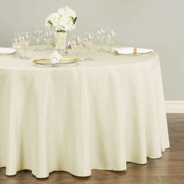 10-Pcs 120 Round Ivory Polyester Tablecloth - Wedding Restaurant Banquet or Party - Machine Washable