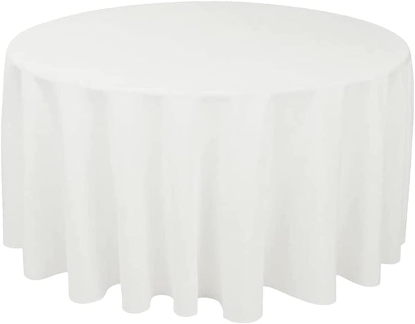 Leading Linens 10-Pcs 120" Inch round Polyester Cloth Fabric Linen Tablecloth - Wedding Reception Restaurant Banquet Party - Machine Washable - White