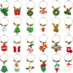 WILLBOND 24 Pieces Christmas Wine Glass Charms for Stem Glasses, Wine Glass Identifier Charms, Christmas Wine Charms Wine Drinker Gift for Wine Tasting Party Favors Family Gathering