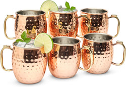 Kitchen Science Moscow Mule Mugs, Stainless Steel Lined Copper Moscow Mule Cups Set of 6 (18oz) | Stainless Steel Mug w/New Thumb Rest | Tarnish-Resistant Steel Interior (2 - Set of 6)