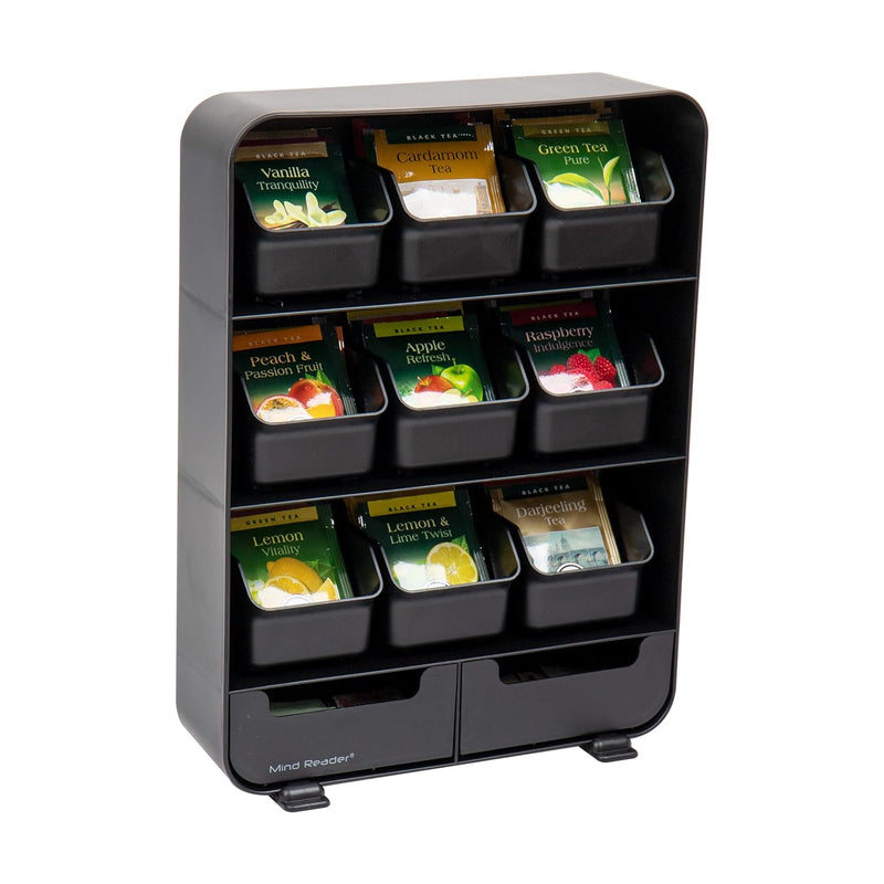 Mind Reader Anchor Collection, 11 Tea Bag Organizer Removable Drawers, 10.25" L x 3.25" W x 13.75" H, Black