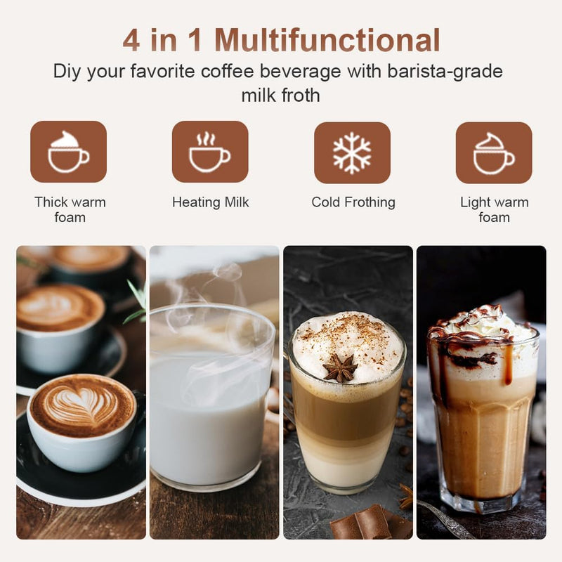 GAOCO Electric Coffee Milk Frother, Milk Steamer Soft Foam Maker with Two Whisks for Frothing and Heating Milk, 4 IN 1 Multifunction for Hot & Cold Froth, Automatic off & Easy Cleaning