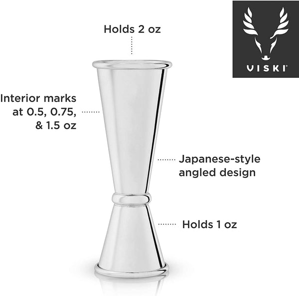 Viski Double Jigger with Measurements Inside, Stainless Steel Cocktail Jigger, Japanese Jigger Style, Jigger for Bartending, Jigger 2oz 1oz
