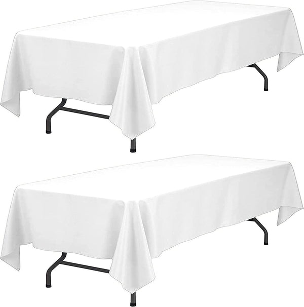 WEALUXE Rectangle Tablecloths White 60X102 Inch 2 Pack Stain and Wrinkle Resistant Table Clothes for 6 Foot Tables Washable Fabric