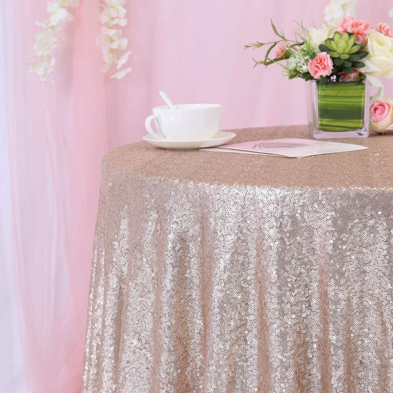 Sparkly Sequin Tablecloth - Champagne 72-196 Round for WeddingDessert Table 90