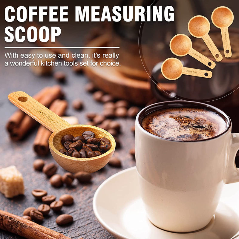 4 Pieces Coffee Scoop Wooden Coffee Spoon in Beech, Wood Coffee Measure Scoop Wooden Tablespoon for Measuring Coffee Beans or Tea Home Kitchen Accessories (15 ml)