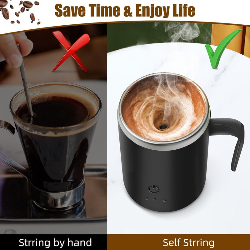 Jahy2Tech Self Stirring Coffee Mug Rechargeable Automatic Magnetic Mixing Cup with 2 Stir Bars,13 oz Electric Mixing Cup Auto Mixer Cup for Home Office Travel Coffee Milk Cocoa Best Gifts(Black)