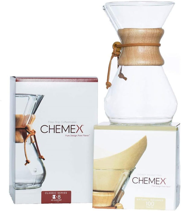 CHEMEX Bundle - 8-Cup Classic Series - 100 ct Square Filters - Exclusive Packaging