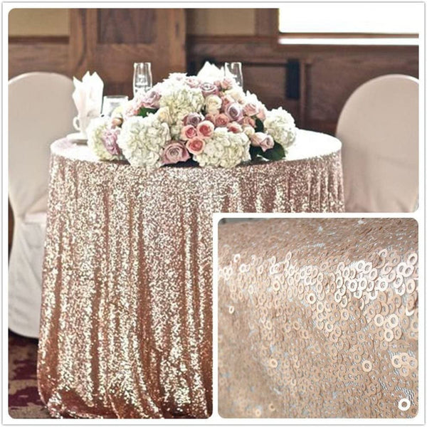 Champagne Sequin Tablecloth - 120 Round for Wedding Decor