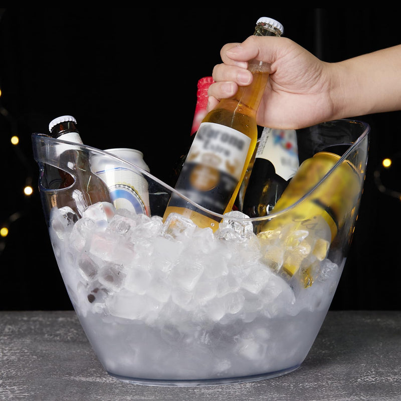 3Pcs Ice Buckets for Parties, 8 L 4 L Wine Bucket, Clear Acrylic Champagne Bucket with Tong and Ice Scoop, Beverage Tub for Cocktail Bar, Drinks, Wine, Beer Bottles