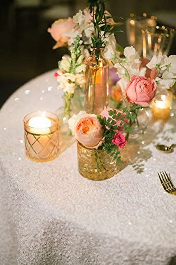 120 White Sequin Round Tablecloth for Wedding or Event
