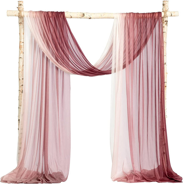 Ombre Extra Wide 60" X 32Ft Wedding Arch Draping Fabric for Wedding Ceremony Reception Swag Decorations，Shades of Burgundy