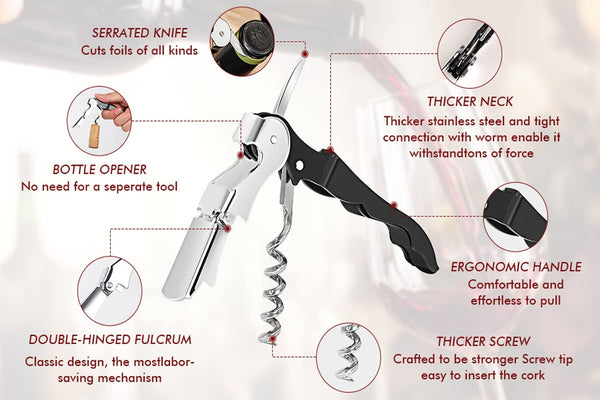 Professional Waiter Corkscrew Wine Openers Set (4 PCS),Upgraded with Heavy Duty Stainless Steel Hinges Wine Key for Restaurant Waiters, Sommelier, Bartenders