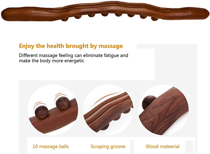 USIASM Guasha Wood Stick Wooden Scraping Stick Wood Therapy Massage Tools Lymphatic Drainage Massager 10 Beads Point Treatment Gua Sha Tools for Neck and Back