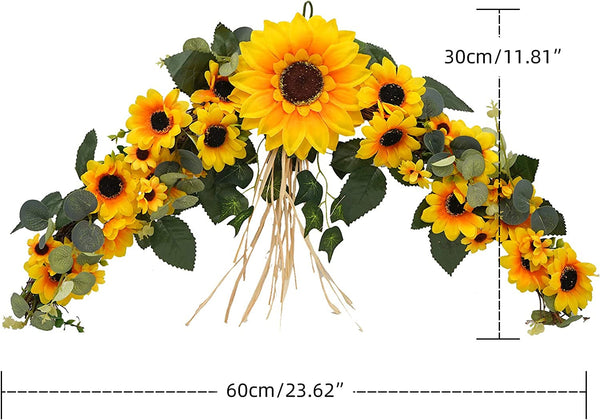 2Pcs Artificial Sunflower Swags - 236 Rustic Silk Front Door Swag with Greenery Leaves - Wedding Party Home Office Decor