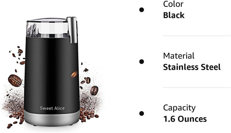 Sweet Alice Coffee Grinder Electric Quiet Coffee Bean Blade Grinders Stainless Steel for Spice Herbs Nuts Cereals Grain Mills