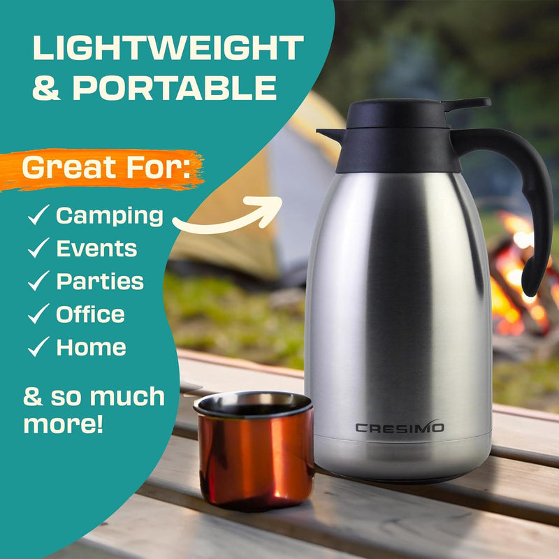 Thermal Coffee Carafe 68oz / 2L-12 Hours Hot Water Dispenser, Insulated Stainless Steel Double Walled Vacuum Flask - Coffee Carafes For Keeping Hot Beverage Dispenser, Coffee Dispenser & Tea Dispenser