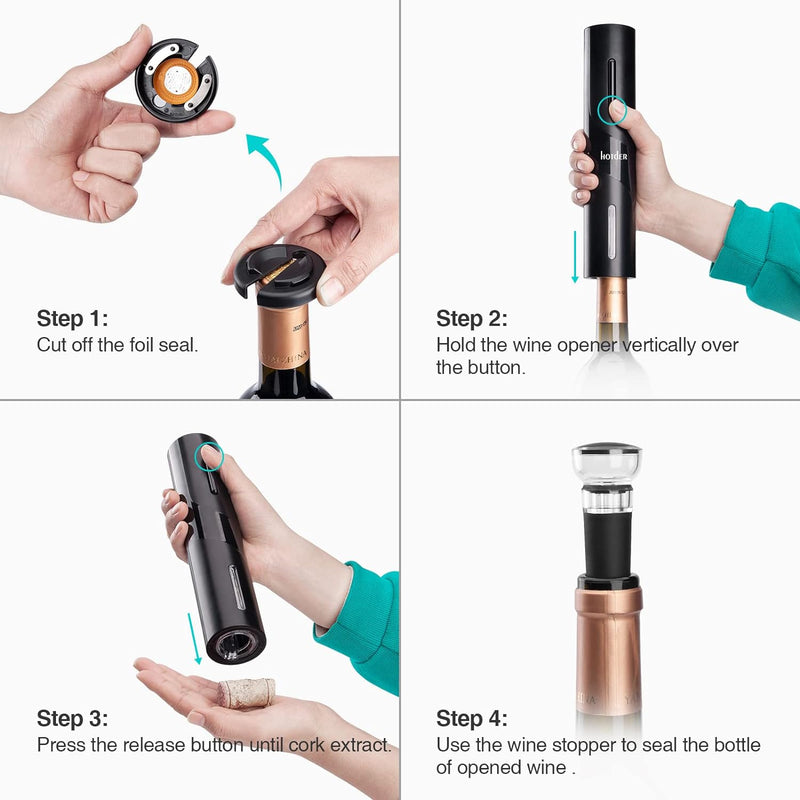 Hotder Electric Wine Opener,Electric Wine Bottle Opener,Battery Operated Wine Opener with Electric Corkscrew,Foil Cutter,Wine Stopper,Bottle Opener Gift Set for Home Party Wedding Father’s Day Gifts