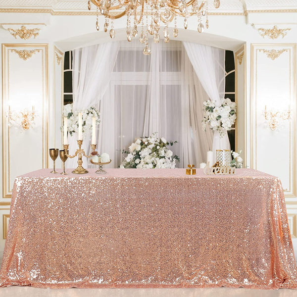 Rose Gold Sequin Tablecloth - 50x80 Inch Shimmer Overlay for Christmas Wedding or Party