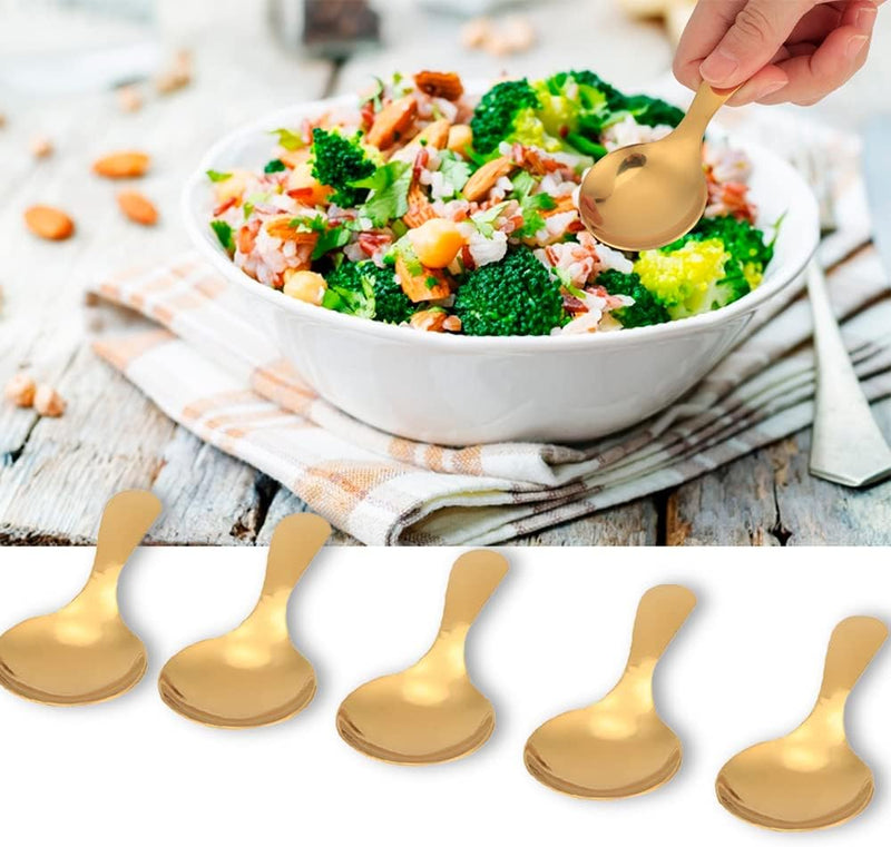 Watris Veiyi 5PCS Short Handle Spoons, Small Scoops for Canisters, Mini Gold Spoons, Spice Jars Spoon for Salt Sugar Condiments Coffee Tea Dessert