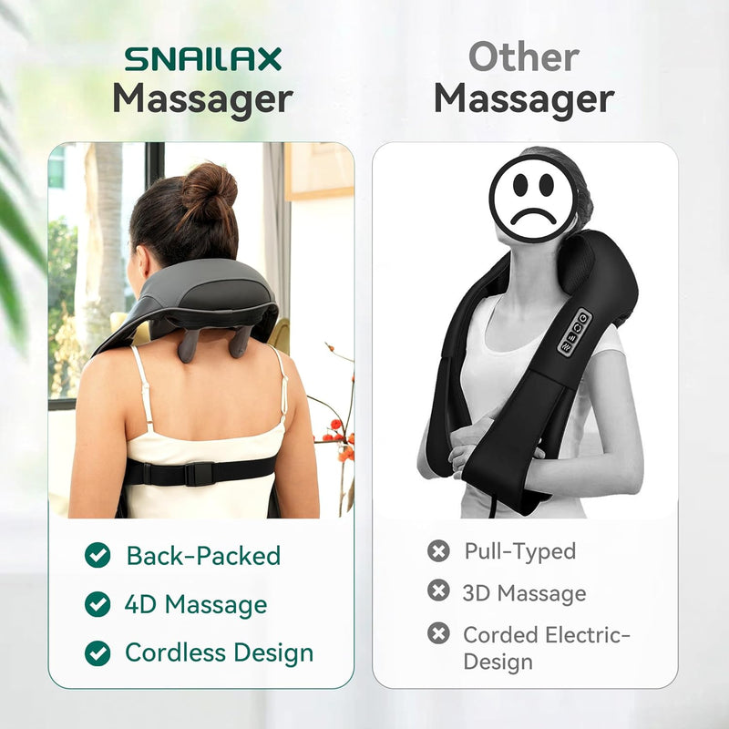 Snailax Shouledr Neck Massager with Heat, Cordless Neck Massager, 4D Deep Kneading Massage, Shiatsu Shoulder and Neck Massage Pillow for Shoulder, Neck, Gift for Women, Men