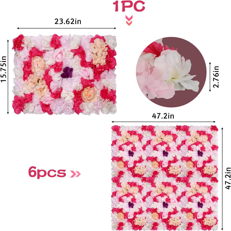 6-Pack Romantic Silk Rose Flower Wall Panels for Wedding Backdrop Decoration - White  Red