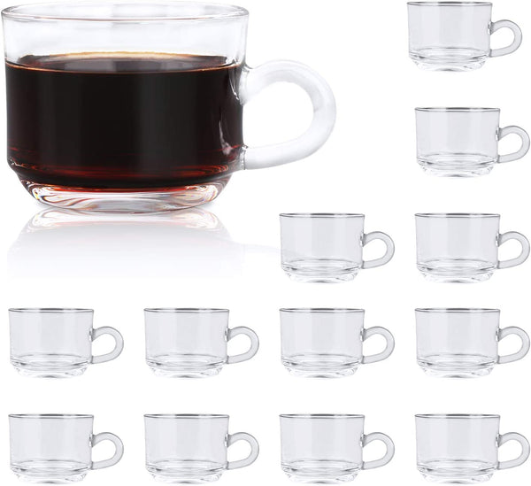 QAPPDA Clear Coffee Mug With Handle 6 oz, Glass Mugs With Handle,Warm Beverage Mugs,Glass Cups Tea Cups Latte Cups Cappuccino Mugs Set of 12 KTZB58