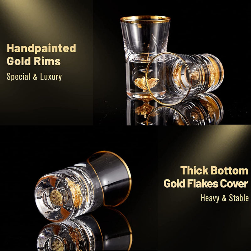 DUJUST Shot Glasses (1.5oz), Crystal Shot Glass Set Decorated with 24K Gold Leaf Flakes, Cool & Cute Shot Cups, BPA-Free & Lead-Free, Perfect for Décor & Collection, Gift Choices - 2 pcs