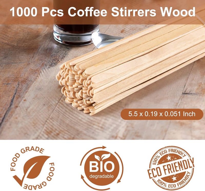 1000 Pcs Coffee Stirrers 5.5 Inch Wood Coffee Stir Sticks Individually Wrapped Wooden Stir Sticks Disposable Wood Stir Sticks Eco-Friendly Wood Coffee Stir Sticks for Coffee, Cocktail (1000 PCS)