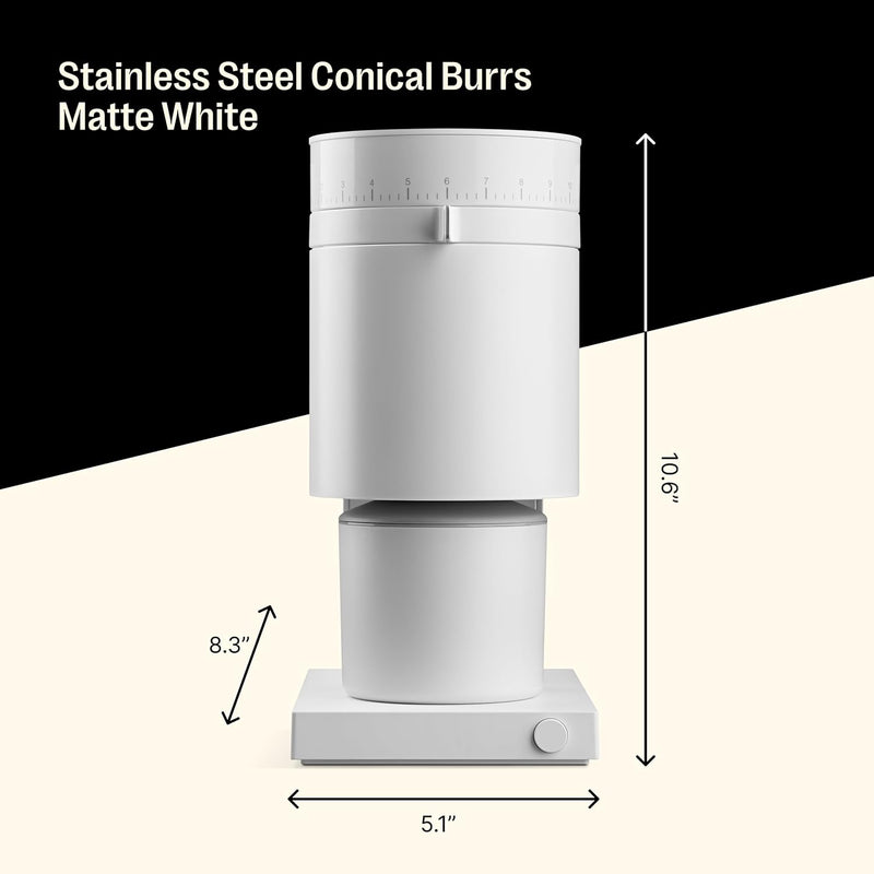 Fellow Opus Conical Burr Coffee Grinder - All Purpose Coffee Grinder Electric - Espresso Grinder with 41 Settings for Espresso, Drip, French Press, & Cold Brew - Matte White