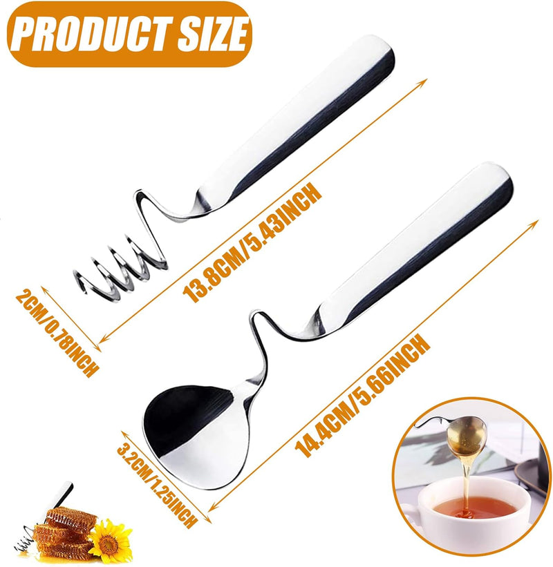 Stainless Steels Honey Spoons and Honey Dipper,4PCS Stainless Steel Honey Dipper Stirrer Server,Honey Spoon,Honey Dipper With Spiral Sugar Spoon Iced Tea Spoon Dinner Spoons for Jam,Yogurt,Honey